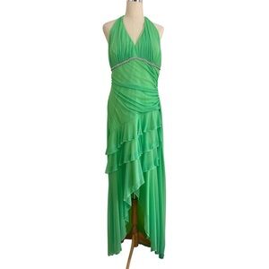 90s y2k green fairy mermaid dress 2X beaded ruffle mesh asymmetric prom formal